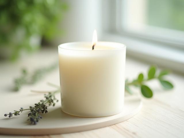 Clean burning natural soy candle with bright natural light