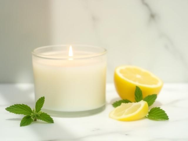 Energy and Focus aromatherapy candle with peppermint and lemon notes
